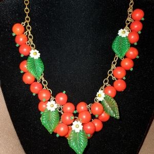 Sweet Vintage Glass Cherries Necklace